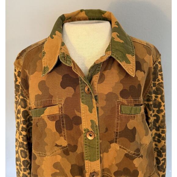 Anthropologie Pilcro Camo Leopard Jacket Sz XLP Utility Shacket Streetwear Style - Picture 2 of 15